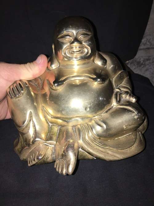 GORGEOUS HEAVY LARGE BRASS BUDDHA 195mm HIGH X 220mm WIDE 2.7kg's , GREAT VALUE